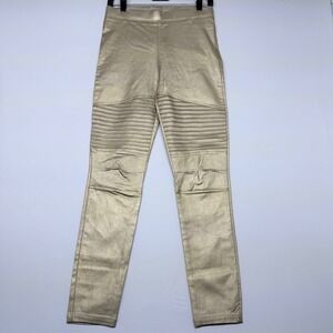 Cabernet Swank Rose Gold Metallic Moto Leggings High Rise Pintuck Pants Large